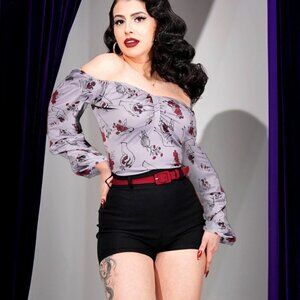 "Brigitte" Gathered Long-Sleeve Peasant Top in Fall Persephone Print